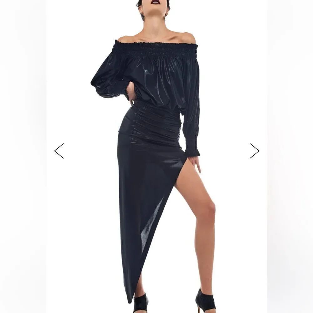NWT Norma Kamali Long Sleeve Peasant Side Drape Gown XS